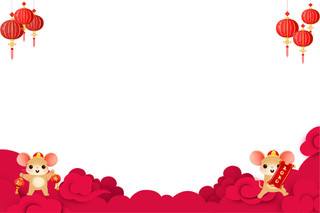新年年会春节卡通鼠年喜庆红色灯笼鼠年边框素材